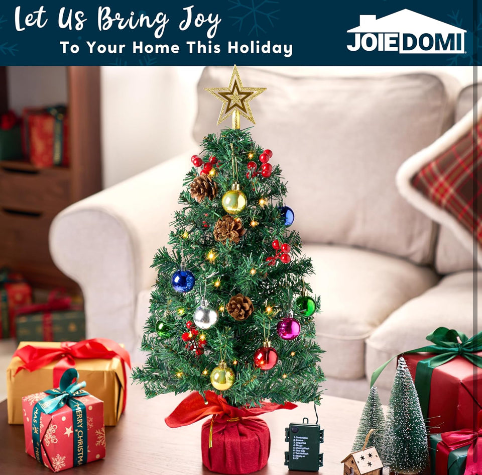 Open Box New "Joiedomi 24""/ 2FT Prelit Tabletop Christmas Tree with Warm Lights, Holly Berries, Pine Cones for Best Holiday Season Decorations Christ
