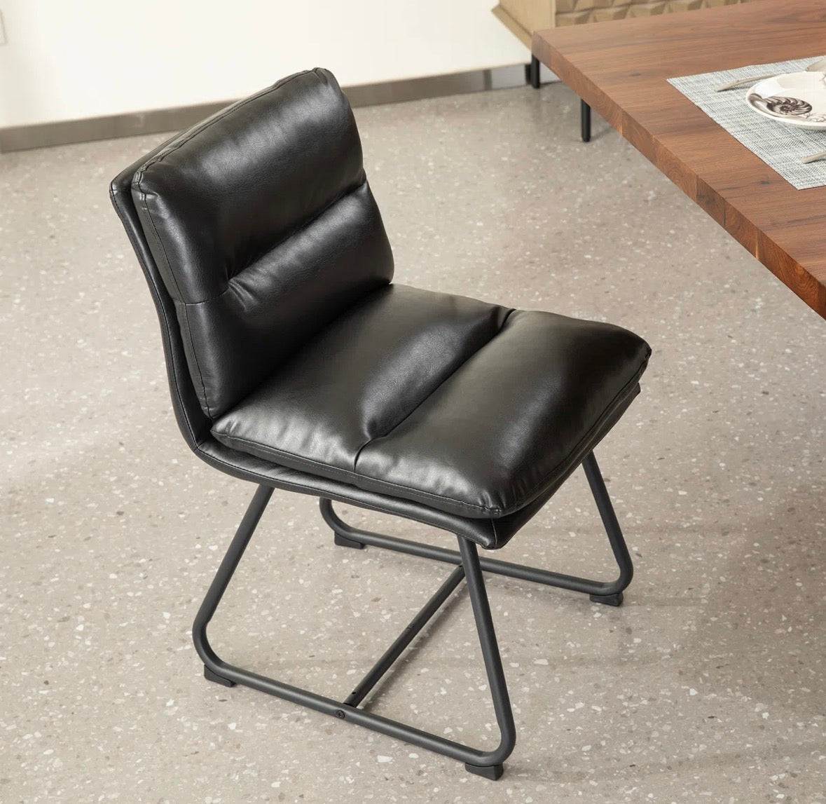 17 stories Modern Two-Tone Color Leatherette Mixed Fabric Dining Chair With Metal Black Tapered Legs (Set of 2)