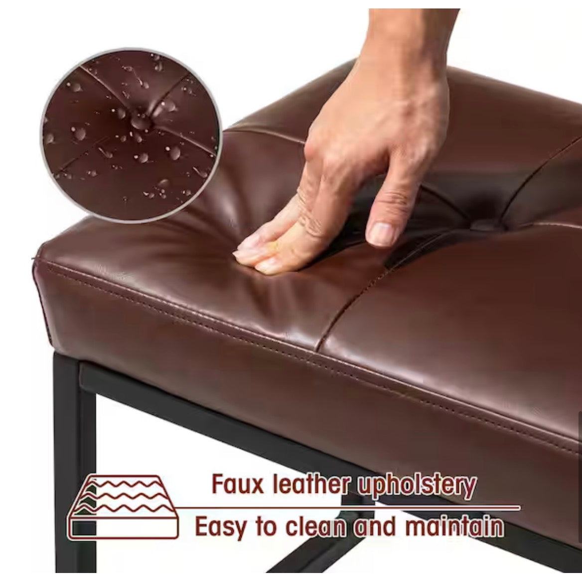 Glitzhome Modern Coffee Thick Leatherette Accent Stool