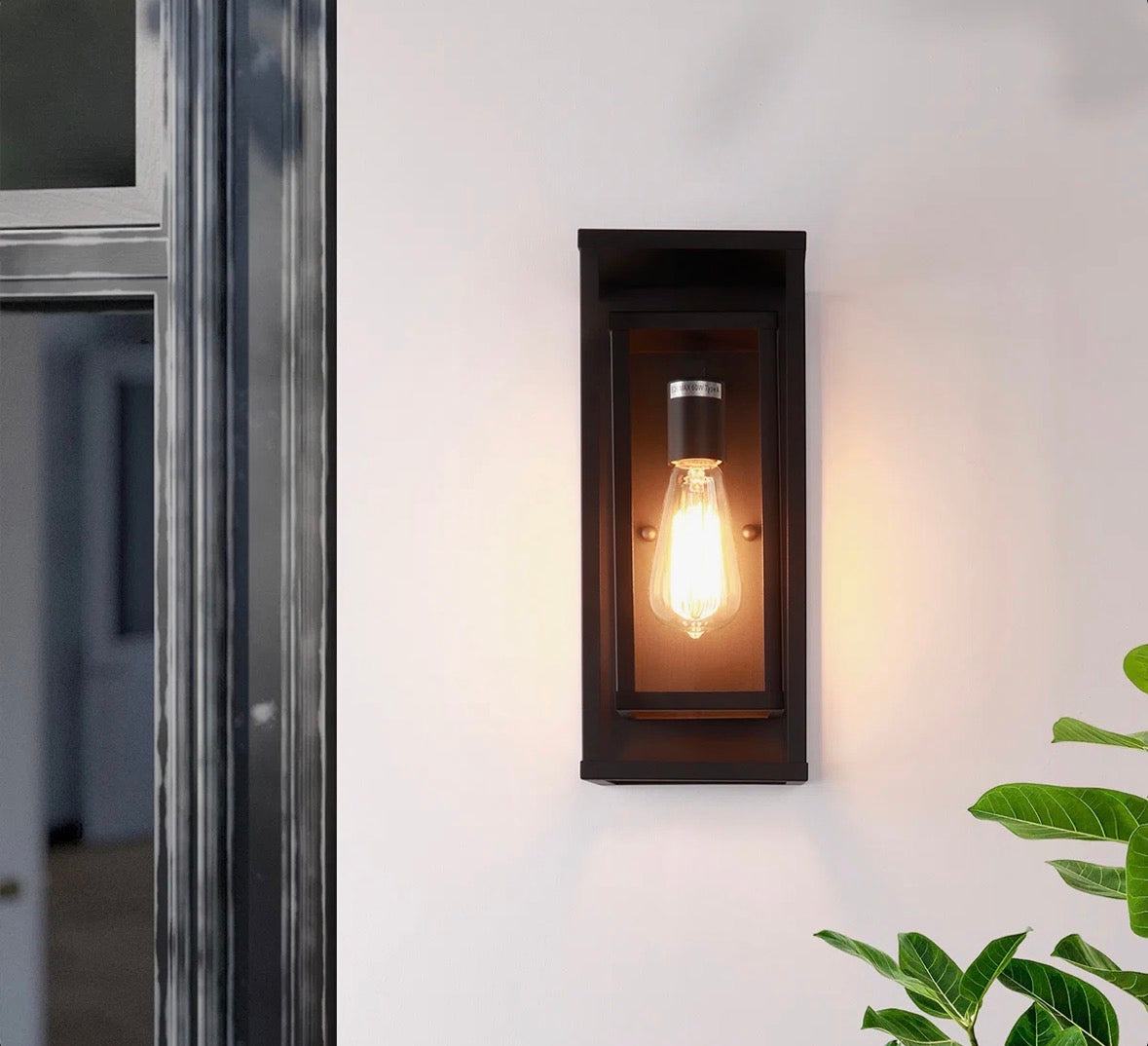 17  Stories Rasharkin Classic Outdoor Wall Sconce 1 Light Rectangular Metal Frame and Clear Glass Shade Waterproof (Set of 2)