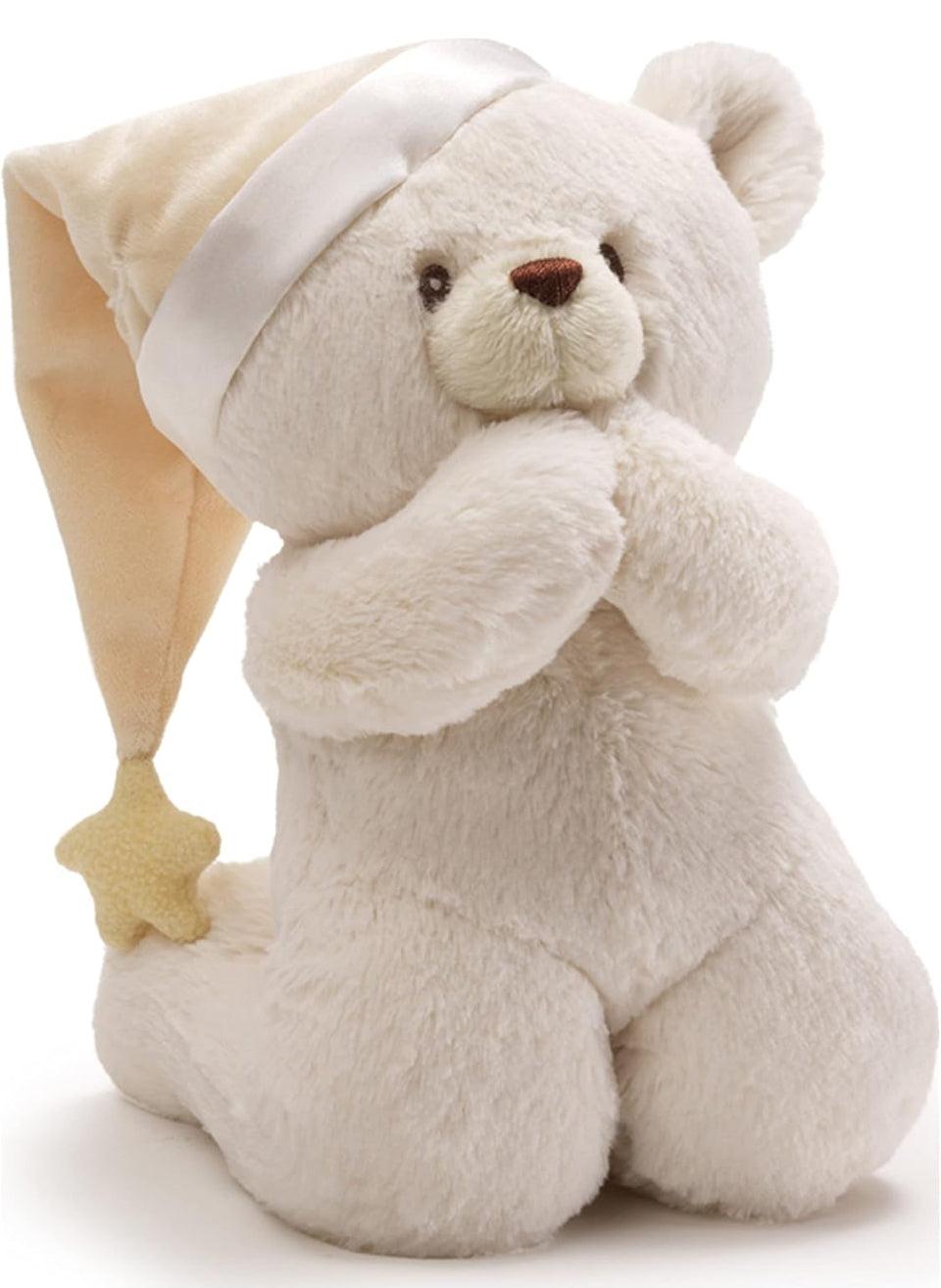 Baby GUND Prayer Teddy Bear plush with sleeping cap, musical prayer, soft and huggable 8-inch stuffed animal