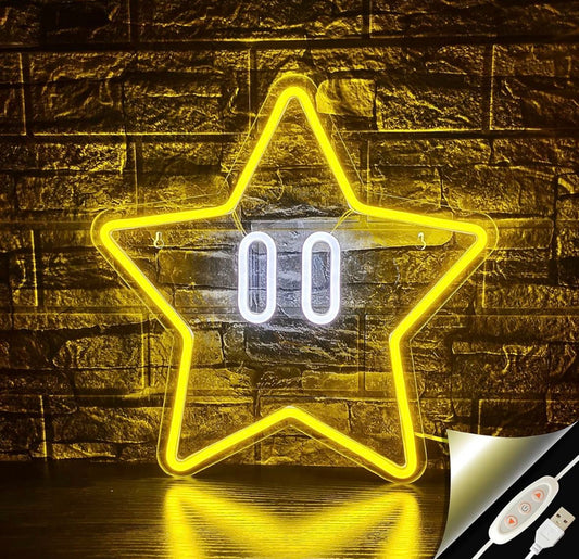 Open Box JIARODEY Star Neon Sign, Gaming Neon Sign for Game Room Decor, Man Cave, Kids Room,Super Star Gaming Wall Decor Gamer Gifts for Boys, Kids