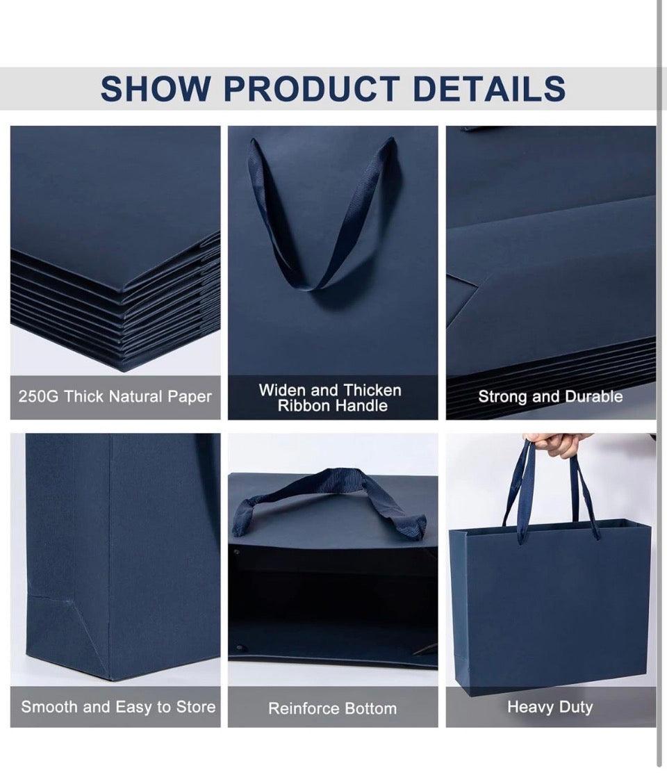 New Umoonfine Navy Blue Gift Bags 12 Pack, 10.6x3.1x8.6 inches Navy Blue Shopping Bags Gift Wrap Bags Reusable Kraft Navy Blue Paper Bags with Handles