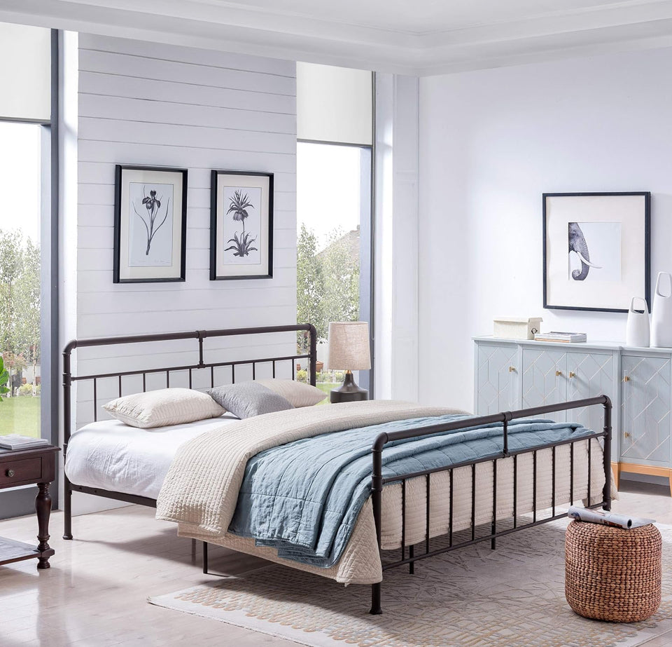 Christopher Knight Home Sally King-Size Iron Bed Frame, Minimal, Industrial, Hammered Copper
