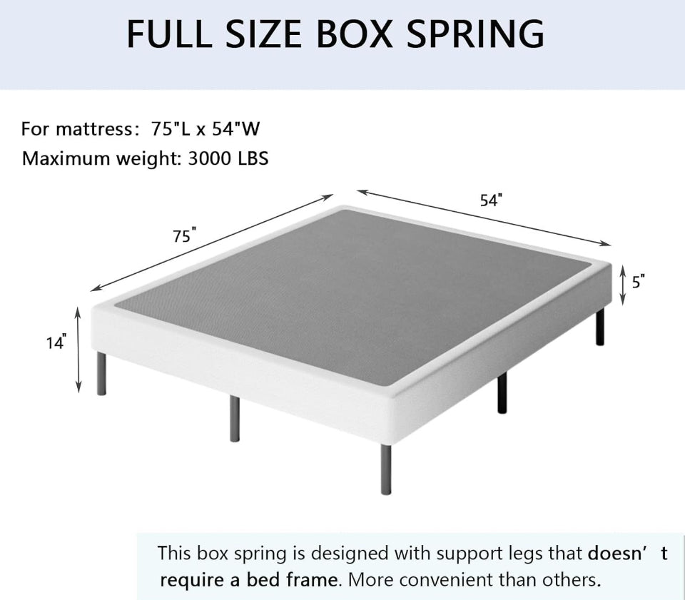 VTWAZAST 5 Inch Twin Size Box Spring with 9 Inch Metal Legs Support, Easy Clean Fabric Cover Included, Heavy Duty Mattress Foundation, Easy Assembly - Selzalot