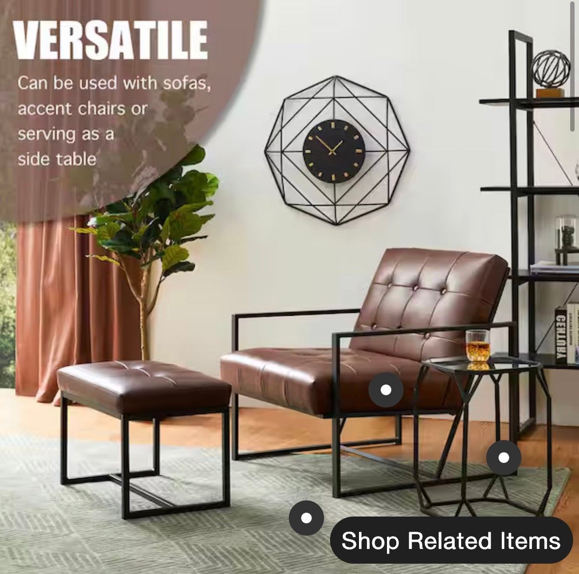 Glitzhome Modern Coffee Thick Leatherette Accent Stool