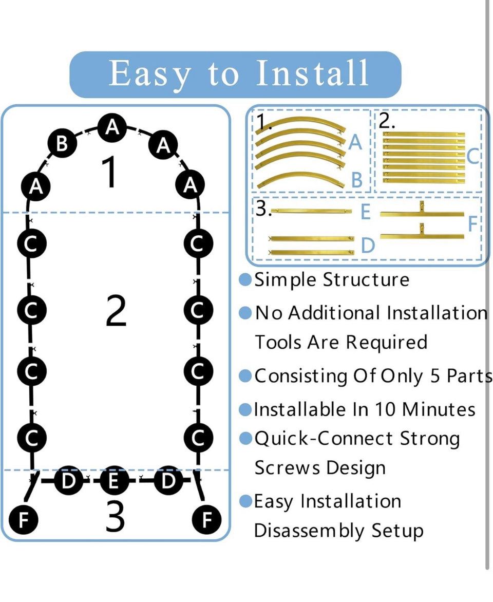 Open Box New Metal Wedding Arch Backdrop Stand, 7.2FT Gold Balloon Arched Frame Stand ,Collapsible Stable Arch Background for Party, Garden Ceremony D