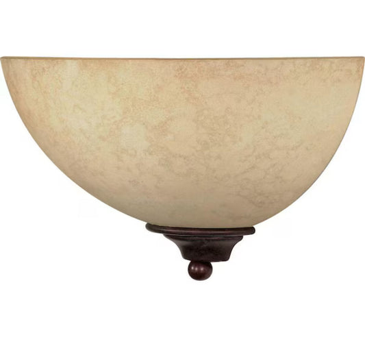 Old bronze wall sconce with Tuscan suede glass shade and rustic design