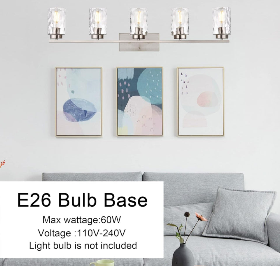Vanity Lights for Bathroom 5 Light Sconces Vanity Light Fixture Modern Brushed Nickel Wall Mount Lighting with Clear Hammered Shade, Wall Lights for B - Selzalot