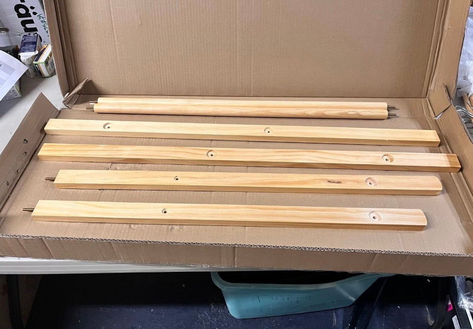 OPEN BOX NEW Angel Sar 38.2 in. x 15.7 in. x 72.1 in. Solid Wood Modern Clothes Rack with 6 Wooden Hangers, Adjustable Shelf and Wheels