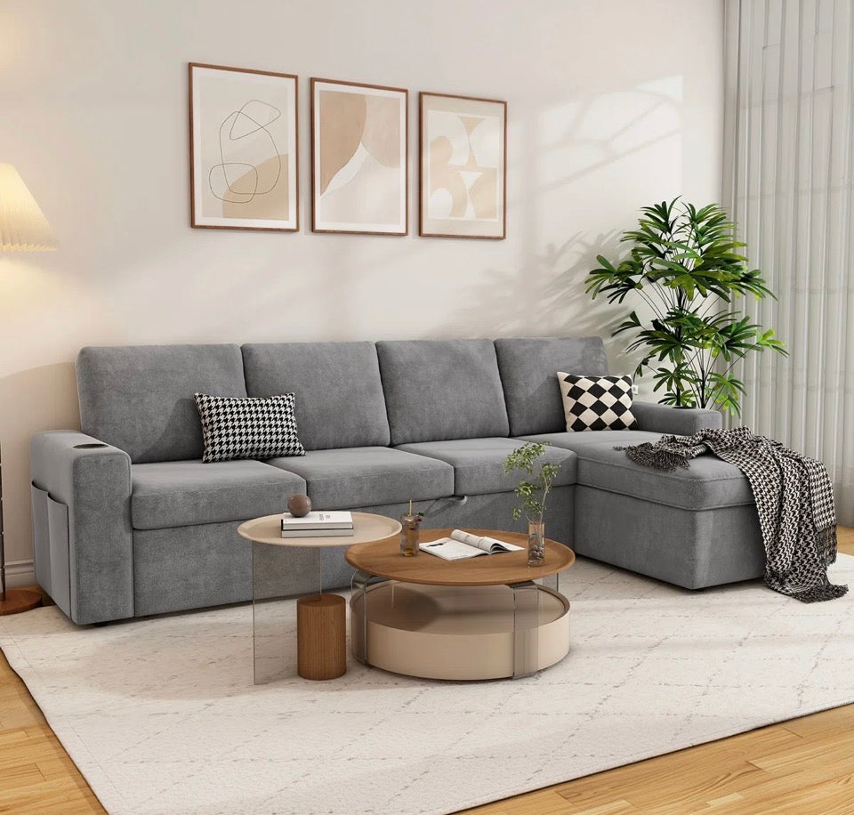 PRE-ASSEMBLED LATITUDE RUN Hatuner 100.5'' Upholstered Sleeper Sofa, L-Shaped Sofa Bed with Storage Chaise