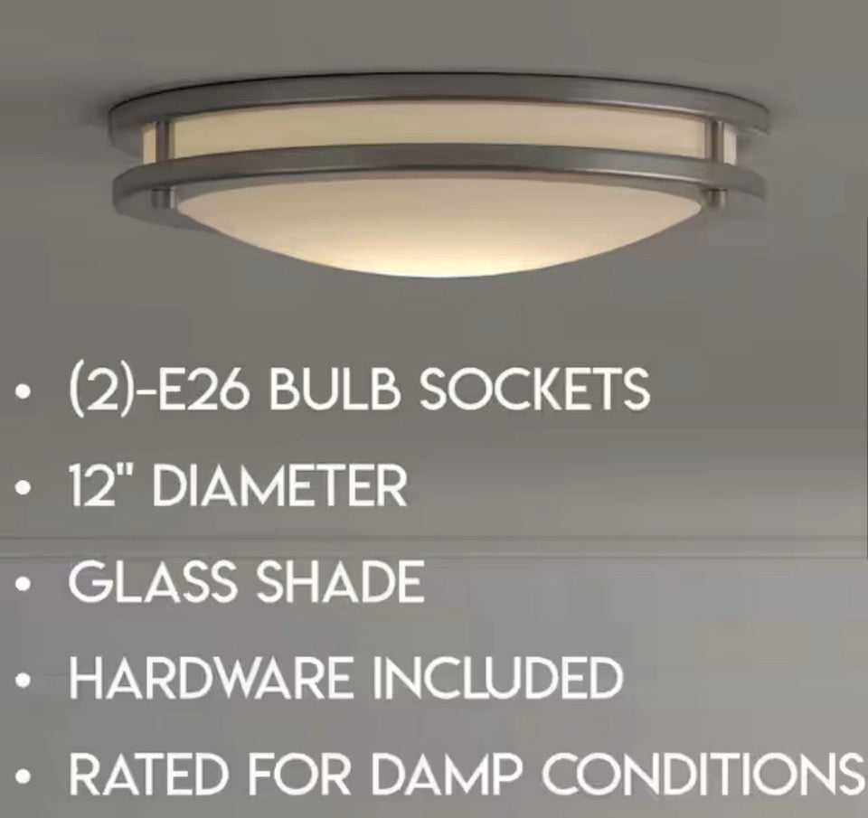 OPEN BOX NEW Saturn 2-Light Brushed Nickel Flush Mount