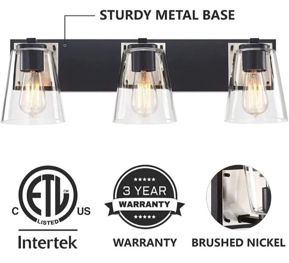 Open Box MOTINI 3-Light Bathroom Vanity Light Fixture Wall Sconce Lighting Black and…