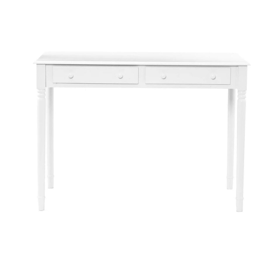 SEI Furniture Writing 2-Drawer Desk in crisp white with spindle legs and country chic style