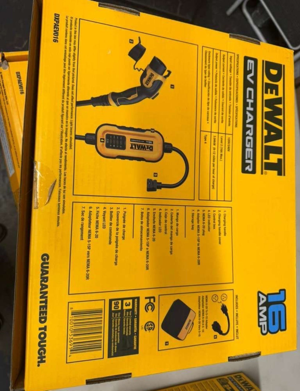 Open Box New DEWALT Level-2 Portable Electric Vehicle EV Charger up to 16 Amps, 120-240-
