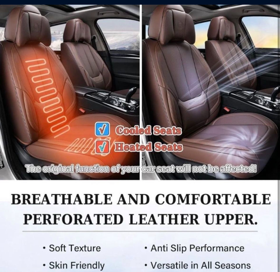 Open Box Coverado Front and Back Seat Covers 5 Pieces, Waterproof Nappa Leather Auto Seat Protectors Full Set with Head Pillow, Universal Car Accessor