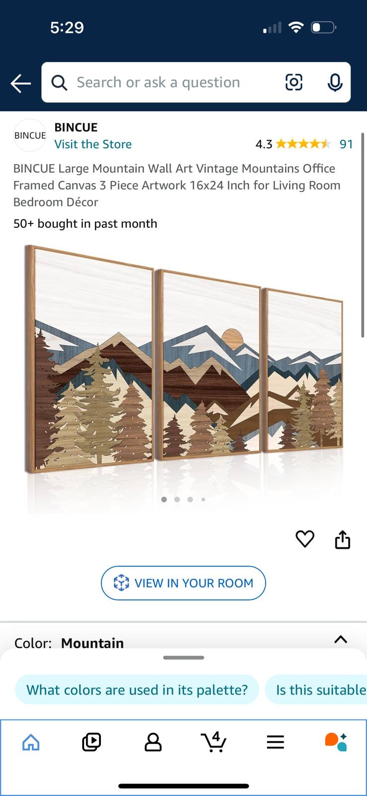 BINCUE Large Mountain Wall Art Vintage Mountains Office Framed Canvas 3 Piece Artwork 16x24 Inch for Living Room Bedroom Décor - Selzalot
