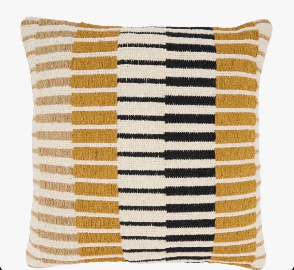 Saro Dynamic Stripe 18-inch throw pillow cover with bold geometric stripe pattern in jute and cotton blend
