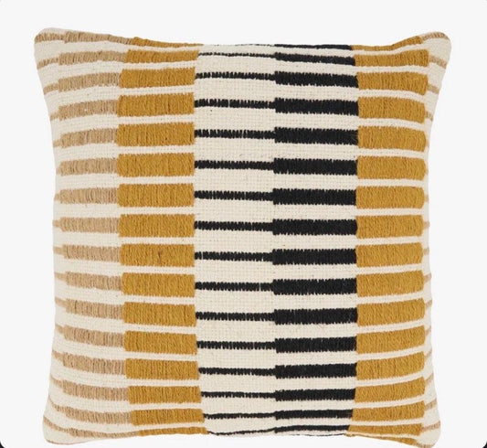 Saro Dynamic Stripe 18-inch throw pillow cover with bold geometric stripe pattern in jute and cotton blend