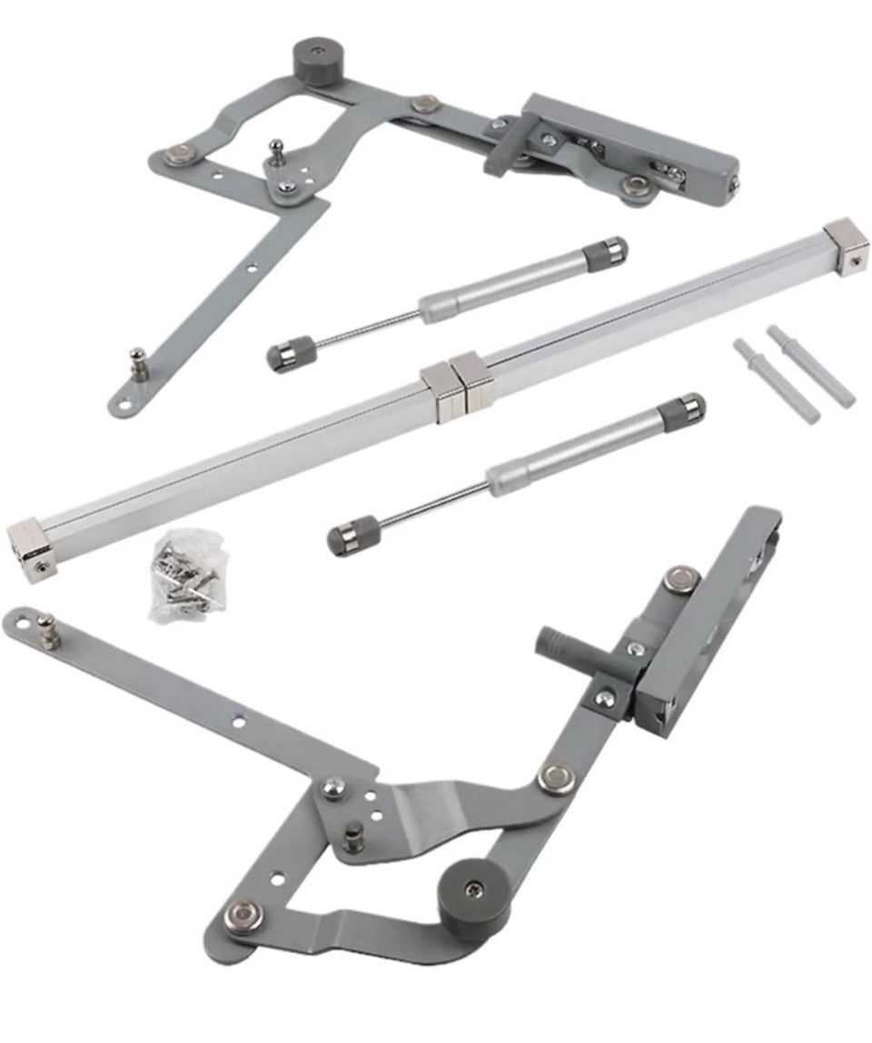 Cabinet flap stay lift system in zinc alloy and iron for kitchen cabinets, model RYT009.