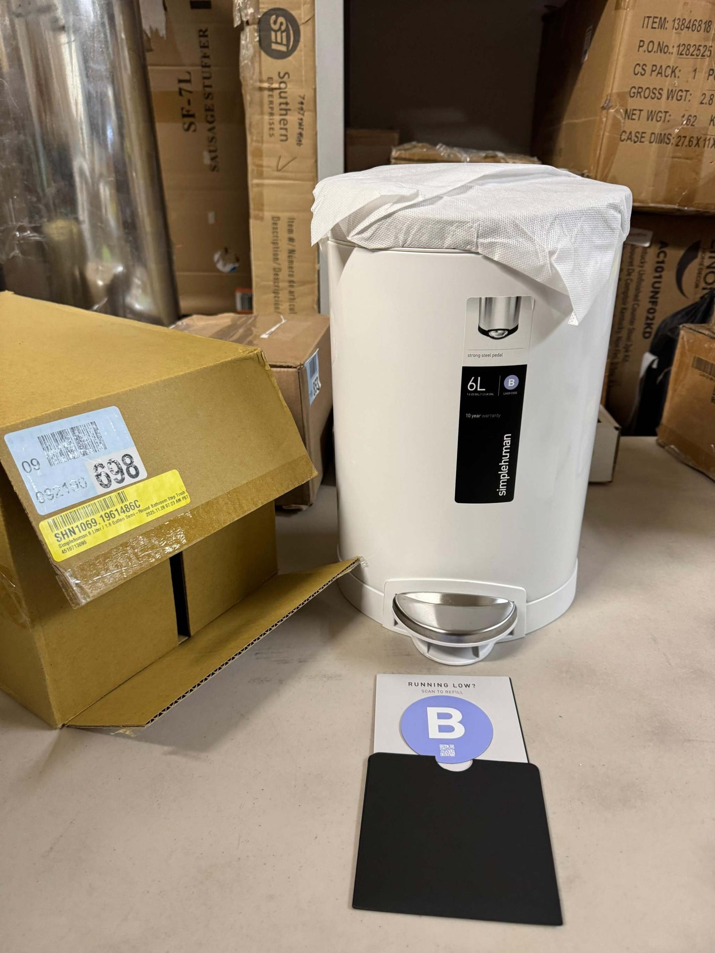 Simplehuman 6 Liter / 1.6 Gallon Semi-Round Bathroom Step Trash Can, White Steel