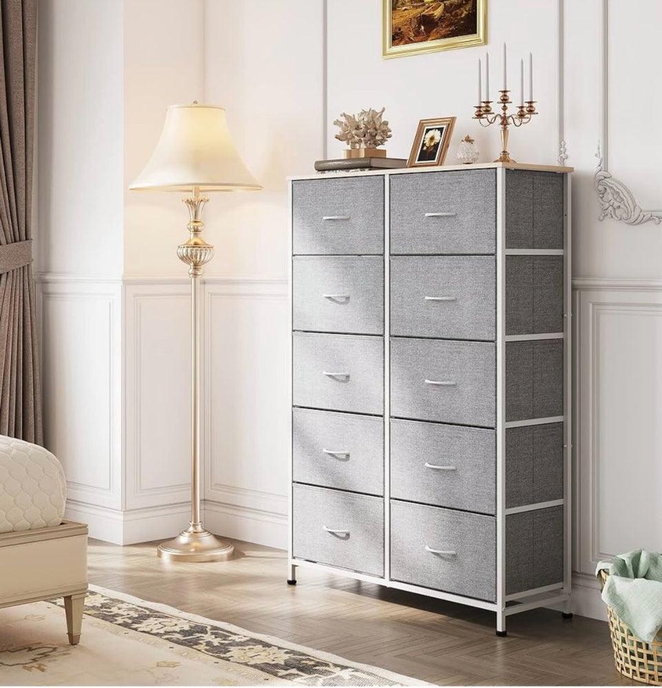 Open box WLIVE Tall Dresser for Bedroom with 10 Drawers, Chest of Drawers, Dressers Bedroom Furniture, Storage Organizer Unit with Fabric Bins for Clo
