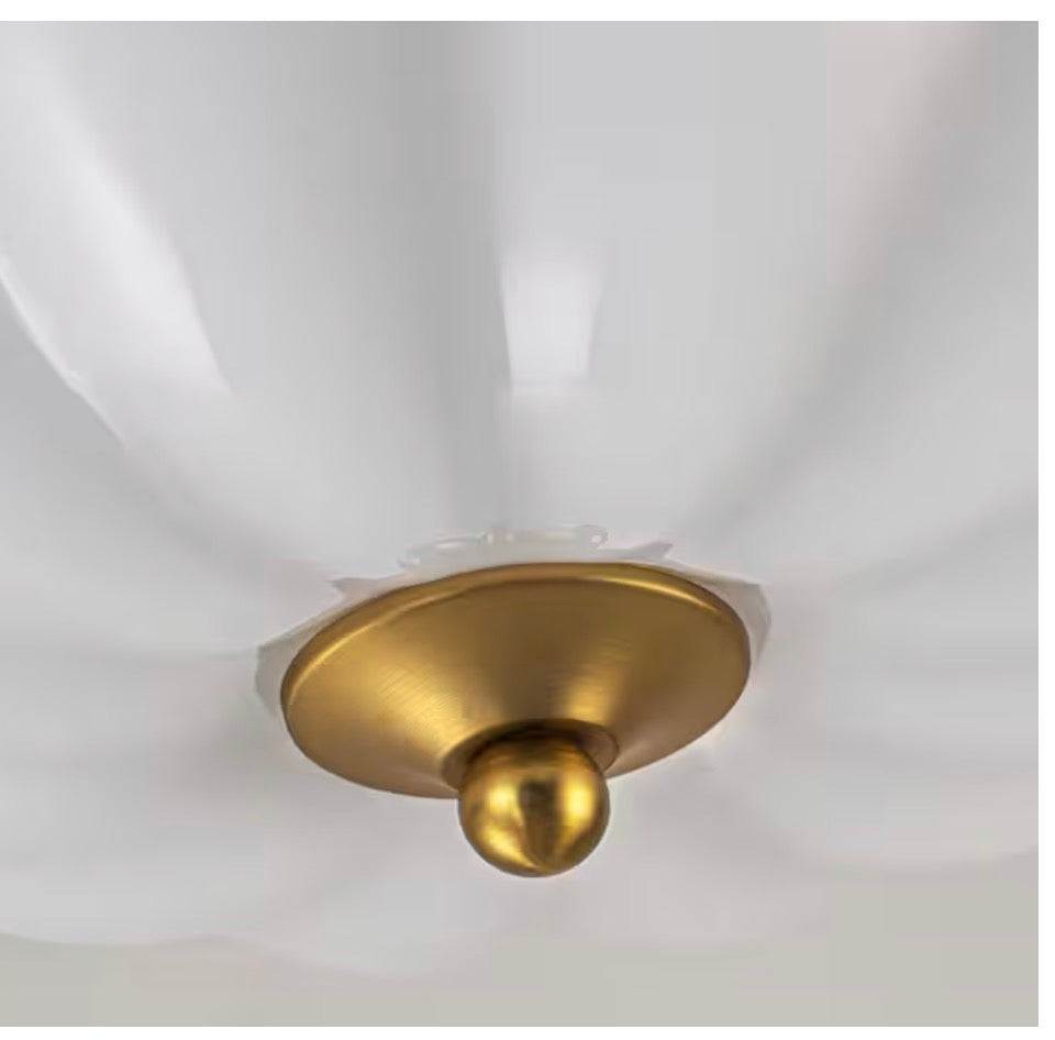 LLHZSY 15.94 in. 3-Light Brass and White Bowl Semi-Flush Mount Ceiling Light with Glass Shade