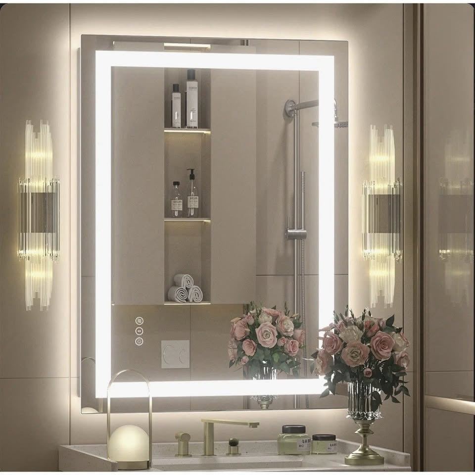 Orren Ellis aevar LED mirror with dual front and back lighting and adjustable brightness