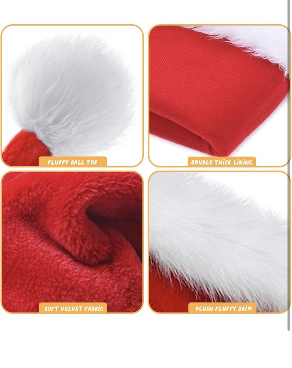 New TCJJ Santa Hat for Adult Christmas Hats Unisex Holiday Velvet Double Layer Comfort Xmas Hat for New Year Festive Party