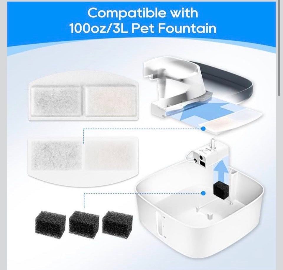 Open Box New MyfatBoss 12 Pack Cat Water Fountain Filter Compatible with 100oz/3L Automatic Pet Fountain and 12 Pack Replacement Pre-Filter Sponges, P