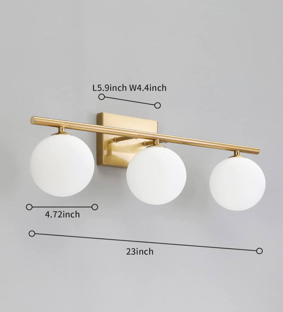 Gold Bathroom Vanity Light Fixtures,3 Lights Brass Milk White Globe - Selzalot
