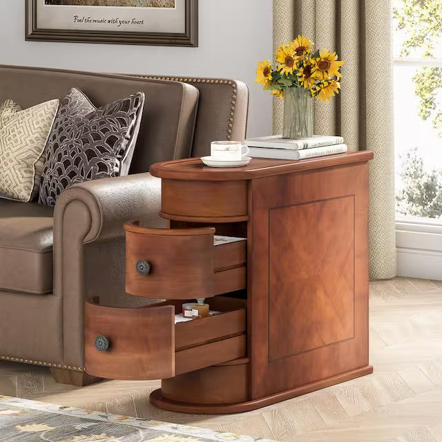 Tribesigns Eric 24 in. Brown Solid Wood Chairside End Table, Two-Drawer Narrow Side Table, Fully Assembled