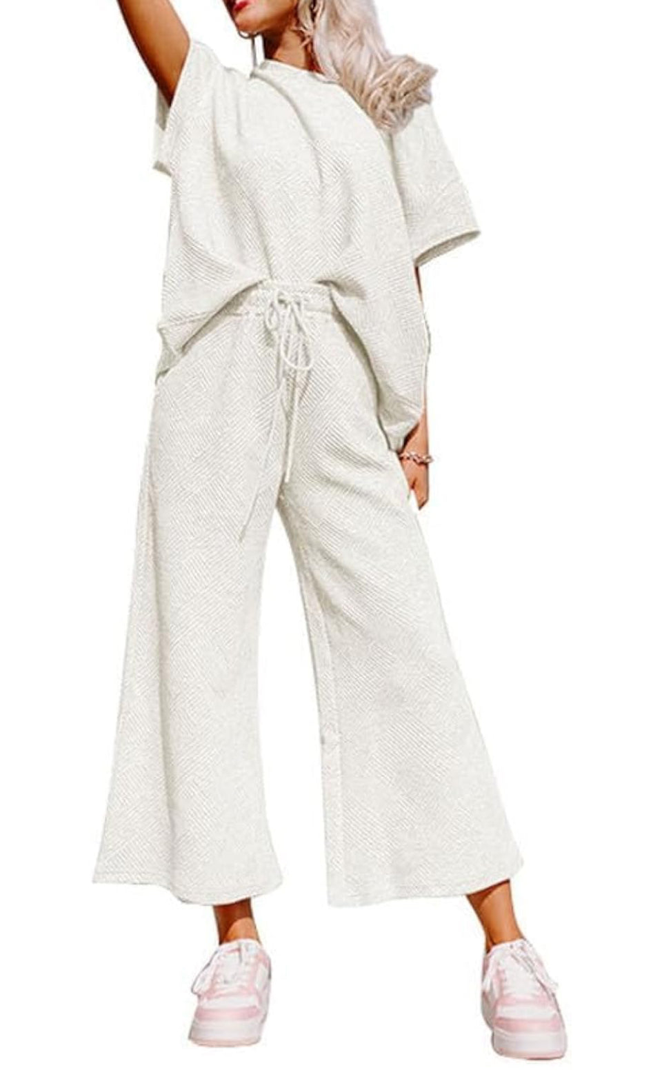 Brand New SHEWIN Women's 2 Piece Outfits Sweatsuit Casual Short Sleeve Pullover Tops and Drawstring Wide Leg Pants Lounge Sets