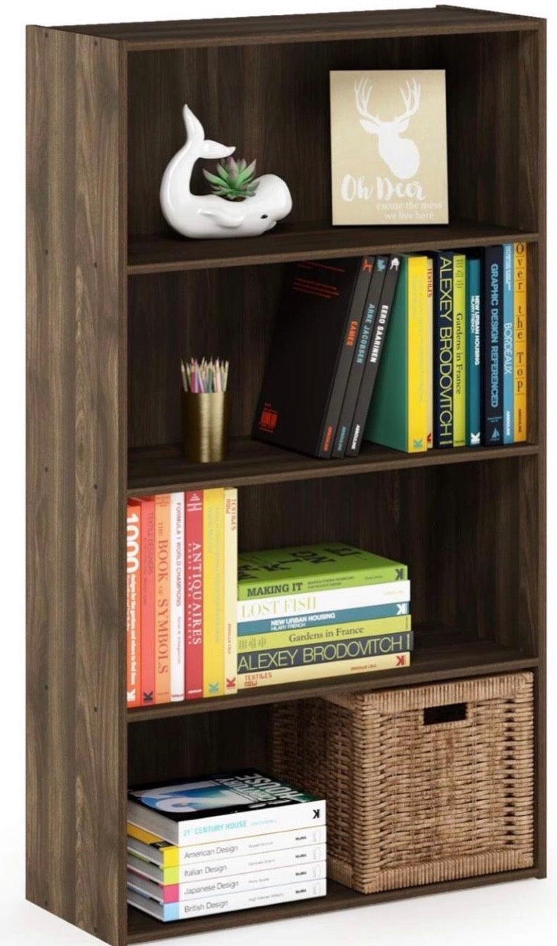 Open Box Furinno Pasir 4-Tier Open Shelf, Columbia Walnut