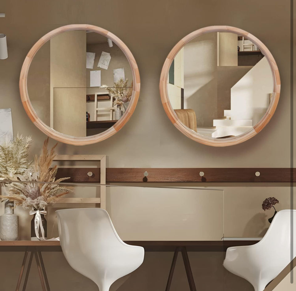 CONGUILIAO Round Mirror, 30 Inches Wood Mirror, Wall Mirror Decorative Circle Mirror, Nature Big Bathroom Large Vanity Mirror Farmhouse Mirror for Liv - Selzalot