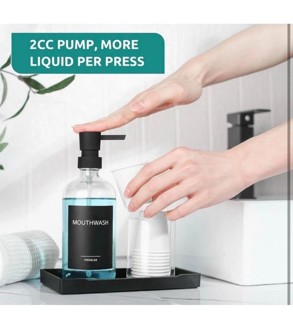 Open Box TOLDATLI Mouthwash Dispenser for Bathroom, Glass Mouth Wash Pump