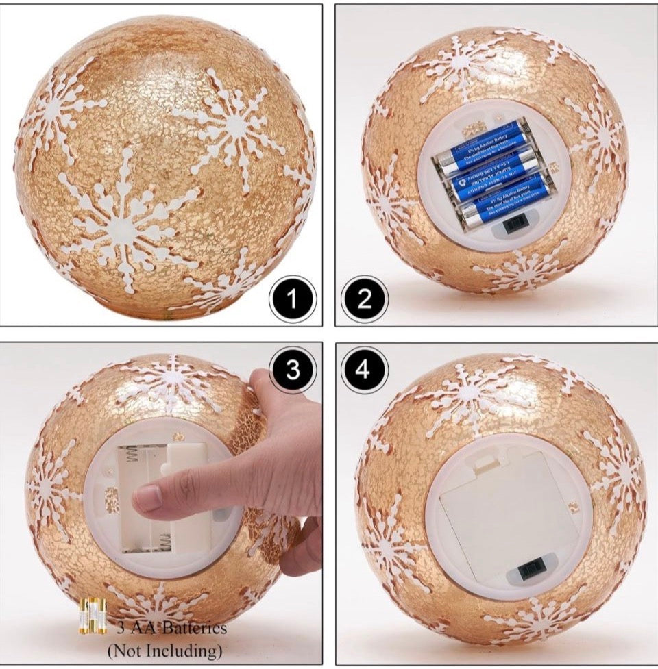 Open Box New Diahom Christmas Table Decorations 6 Inches Champagne Gold Snowflake Cracked Glass Ball Lights Up Tabletop Mantel Centerpieces Xmas Decor