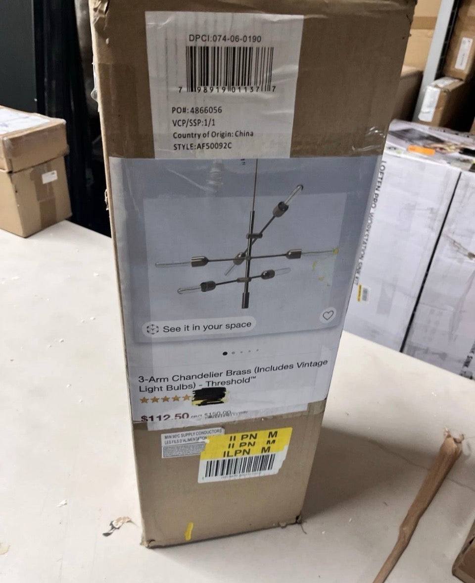 Open Box 3-Arm Chandelier Brass: Adjustable Height, ETL Listed, Metal Body - Threshold™