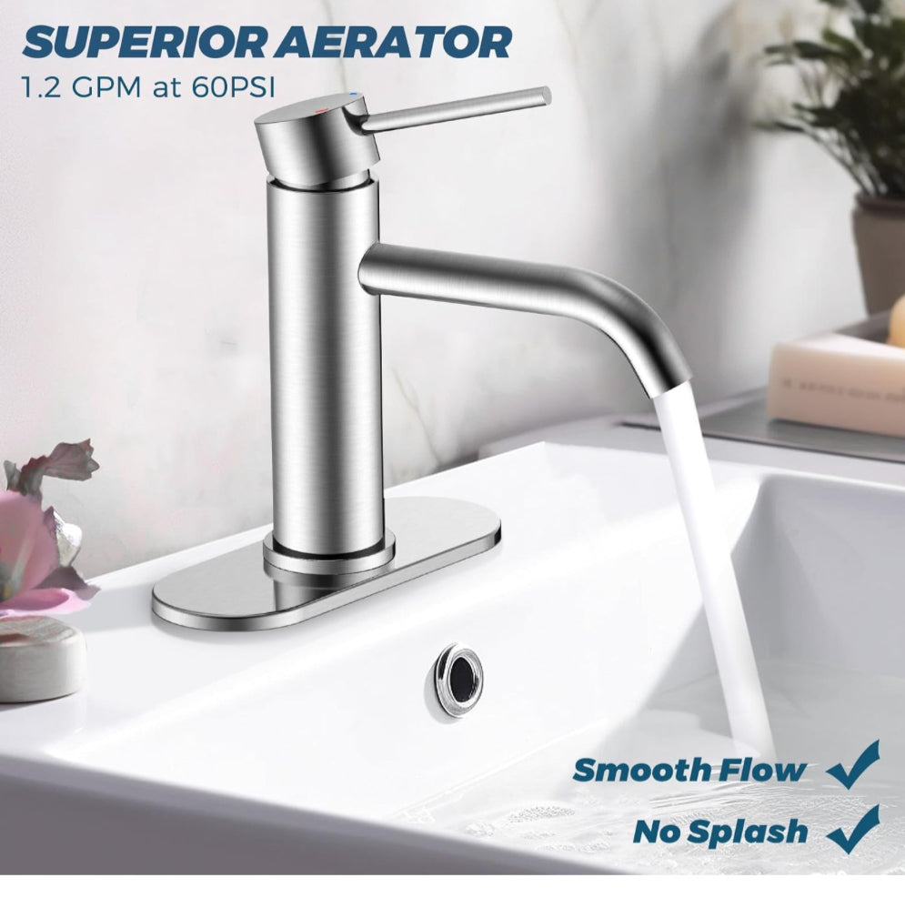 FORIOUS Bathroom Sink Faucet, Stainless Steel Bathroom Faucet for 1 Hole or 3 Hole, Single Handle Sink Faucet with Metal Pop Up Drain Assembly, Lavatory Tap for Vanity Basin RV, Brushed Nickel Finish - Selzalot