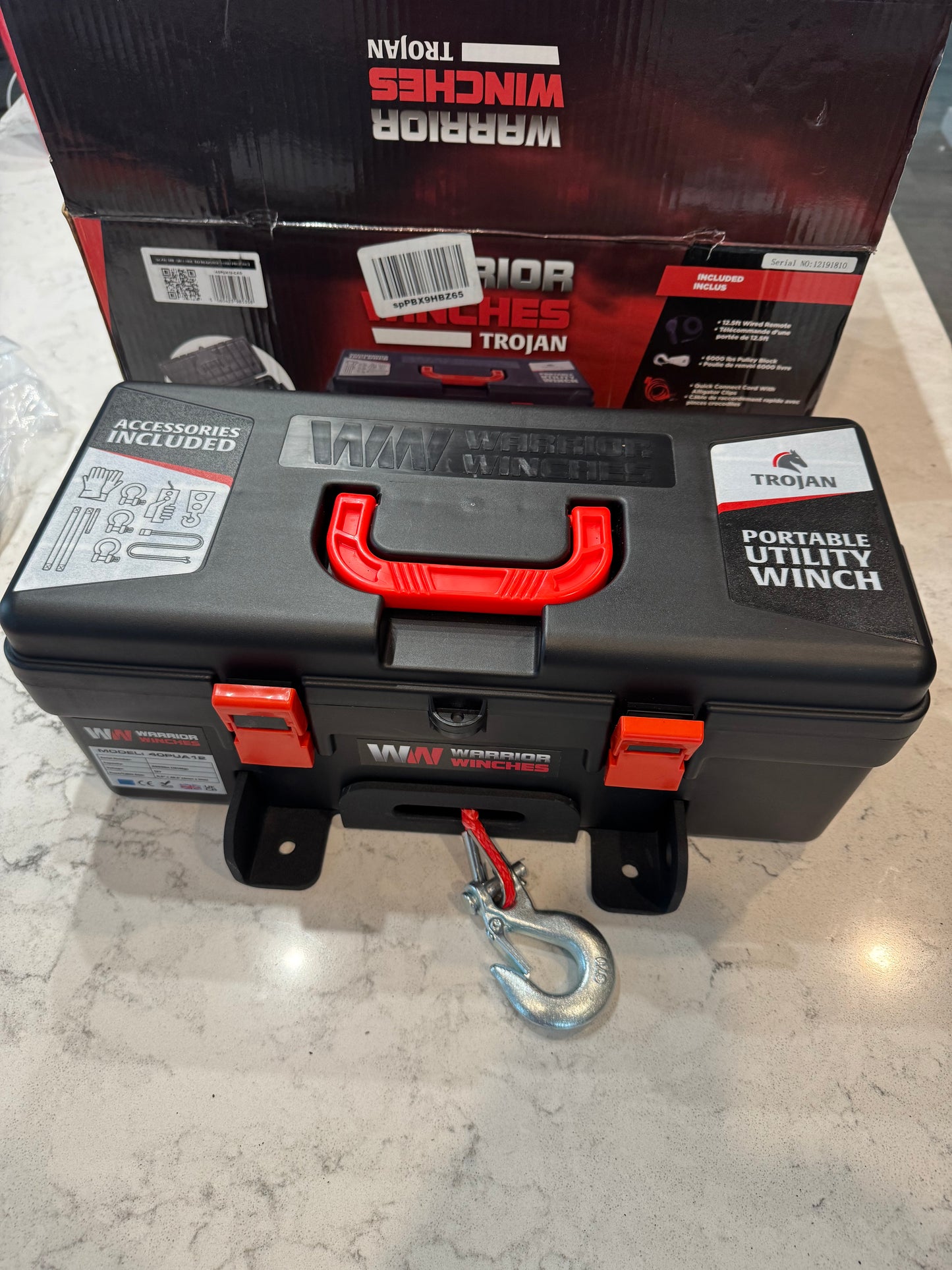 Trojan Portable 12v Electric Winch 4,000lbs - ATV/UTV Winch with Synthetic Rope, Easy to Carry, No Installation – Ideal for Truck, Off