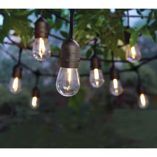 Open box Hampton Bay 12-Light 24 ft. Plug-in Indoor/Outdoor Edison String Light with S14 Single Filament LED Bulbs