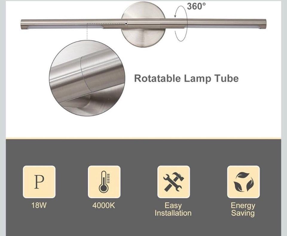 Open Box New LINSEEDS Brushed Nickel Bathroom Light Fixtures Over Mirror 24 Inch, 18W 360° Rotatable Dimmable 4000K LED Vanity Light Bar, Modern Bathr