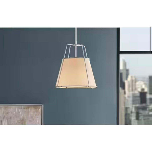 Havenport 2-Light Silver Pendant with white fabric shade hanging in modern room