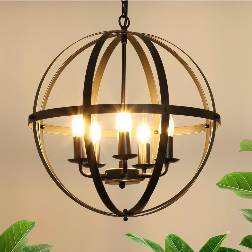OPEN BOX NEW Dinglilighting DLLT Industrial Pendant Lighting Fixture, Flexible Chandelier Hanging, Rustic 5 Light Flush Mount Ceiling Pendant Lamp for