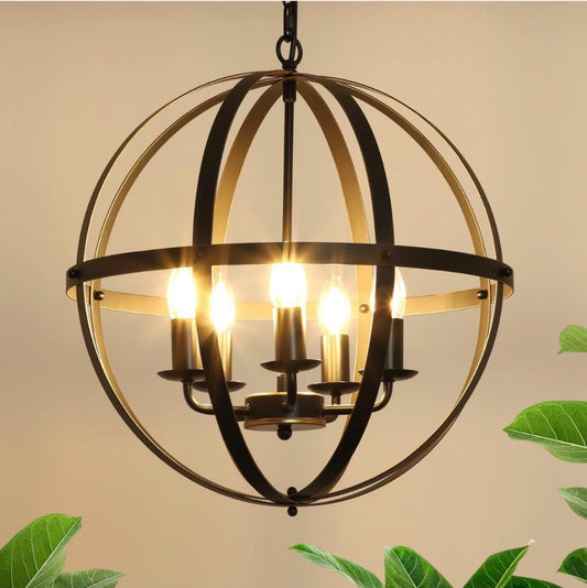 OPEN BOX NEW Dinglilighting DLLT Industrial Pendant Lighting Fixture, Flexible Chandelier Hanging, Rustic 5 Light Flush Mount Ceiling Pendant Lamp for