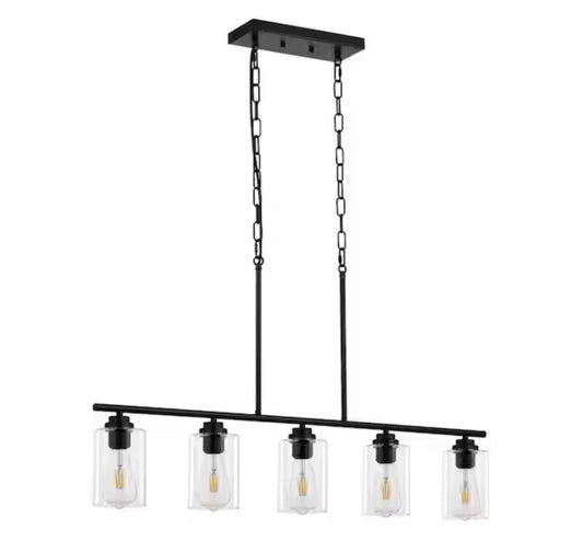 VEVOR 5-Light Kitchen Pendant adjustable black metal dining room light fixture with glass shades E26 bulb compatible