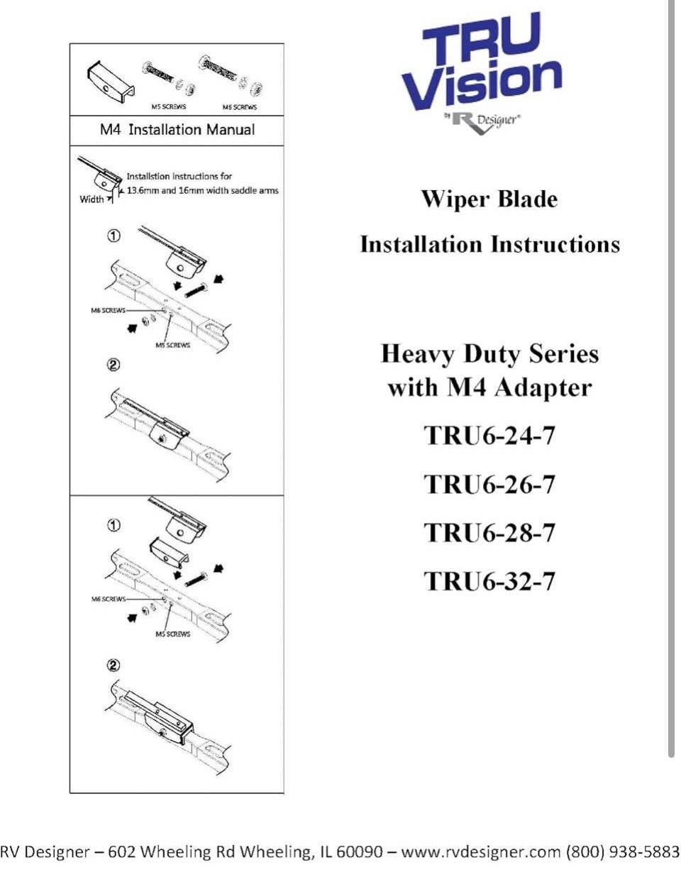 Open Box "RV Designer TRU6-32-7, 32"" TruVision Wiper Blade, Metal, Heavy Duty, 2PK"