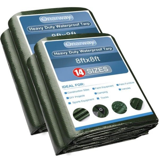 Brand New Onarway Poly Tarps Waterproof for Outdoor: Green Tarpaulin 6Mil Thicken 8x8 Ft 2Packs- Anti-UV Waterproof Tarp Cover with Grommets Multipurp