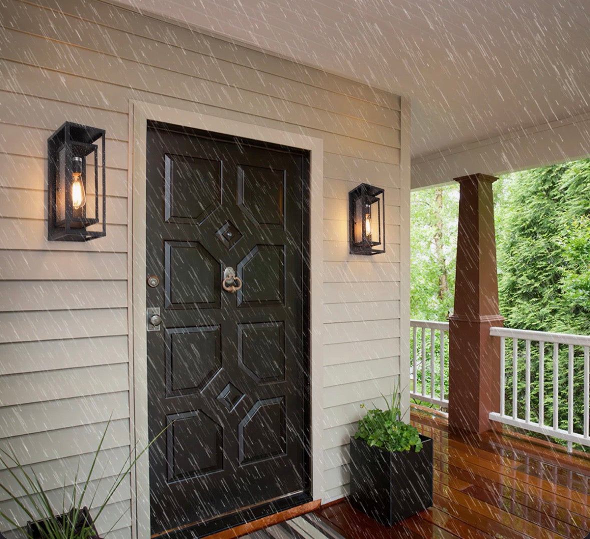 17  Stories Rasharkin Classic Outdoor Wall Sconce 1 Light Rectangular Metal Frame and Clear Glass Shade Waterproof (Set of 2)