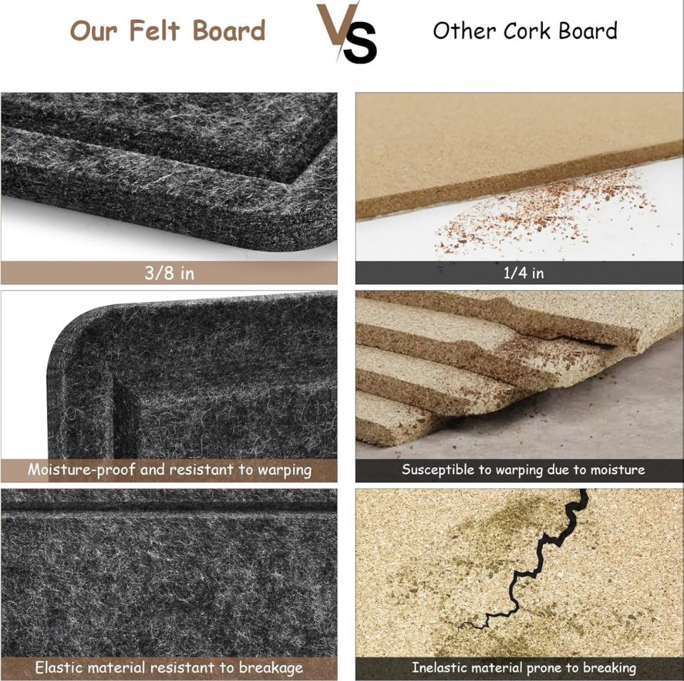 Bcabo Large Bulletin Board, 72x48 Inches Cork Board Alternative, Large Felt Board Decorative Pin Board for Wall, Foldable Photo Board Self-Adhesive Vision Board with 36 Pushpins Dark Gray